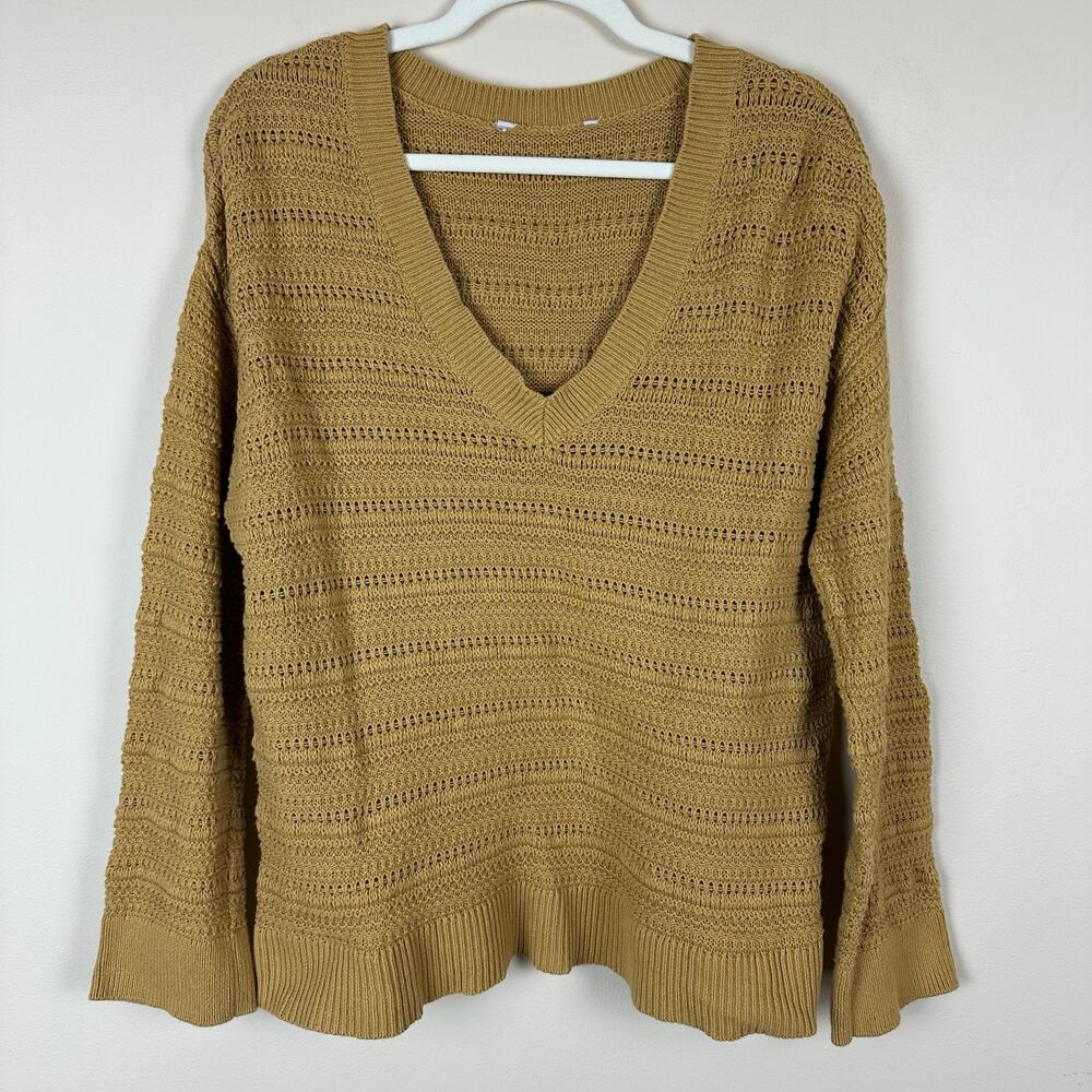Oversized VNeck Knit Sweater Size M Boho Slouchy Cotton Chunky Granola Euro Chic